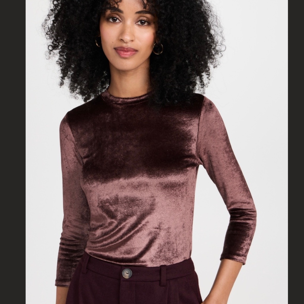 Vince Velour 3/4 Sleeve Top Xs Nwt